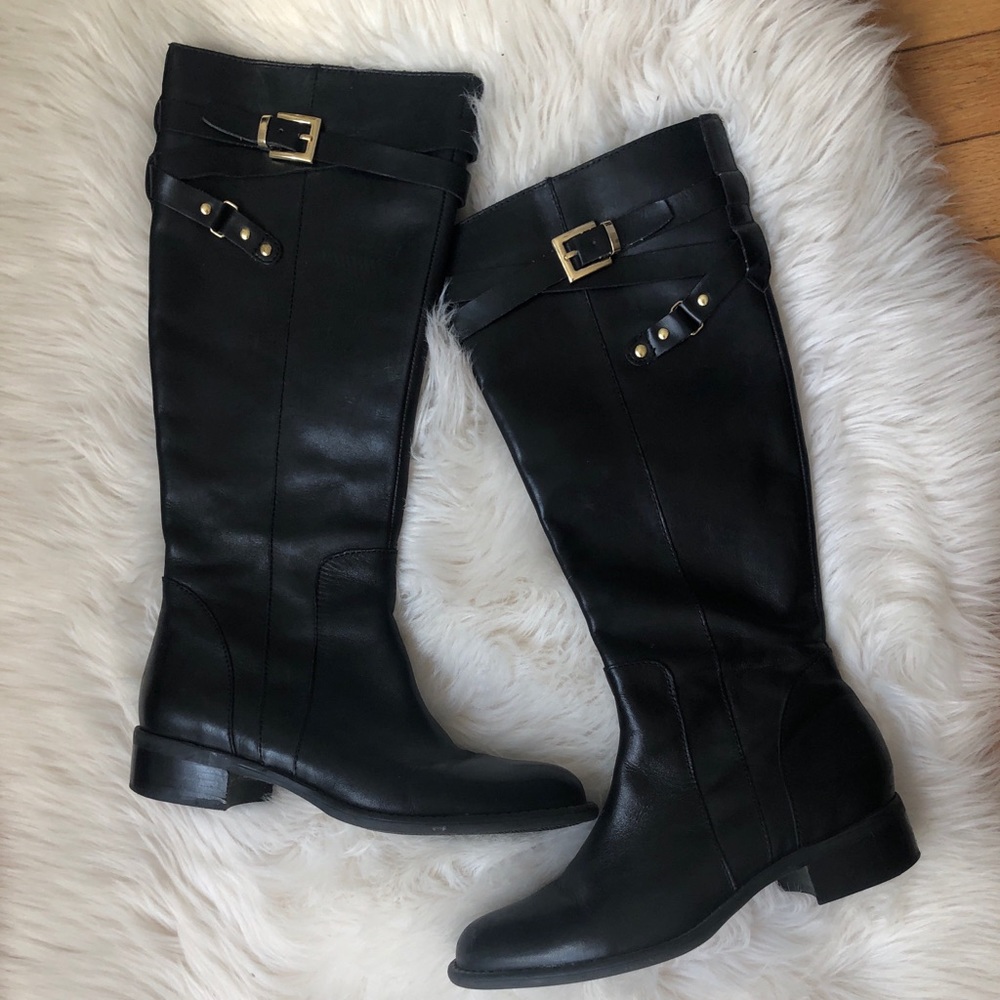Franco Sarto knee high black leather boots